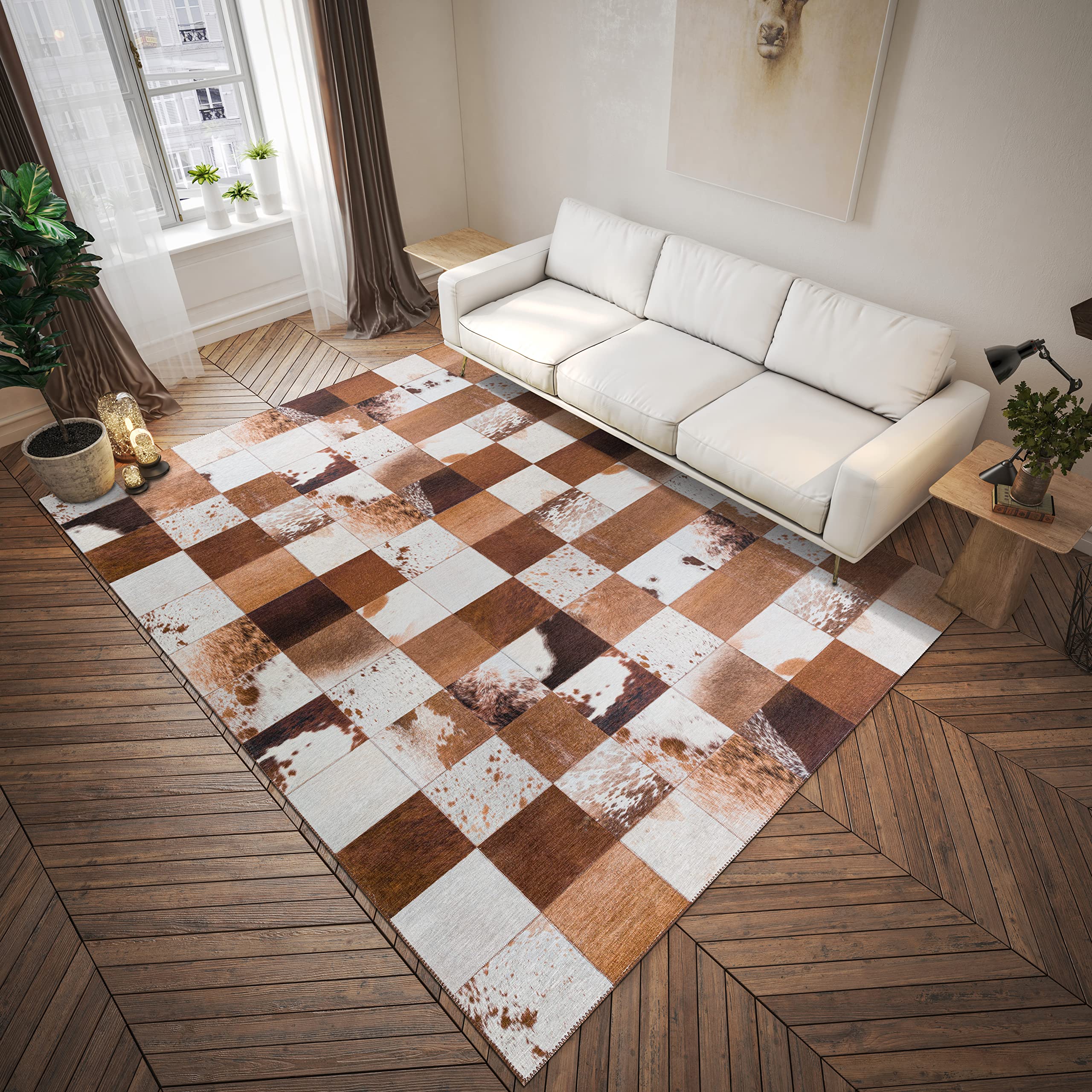 Dalyn Rugs Stetson Patchwork Faux Cowhide Ss10 Driftwood 5' X 7'6"