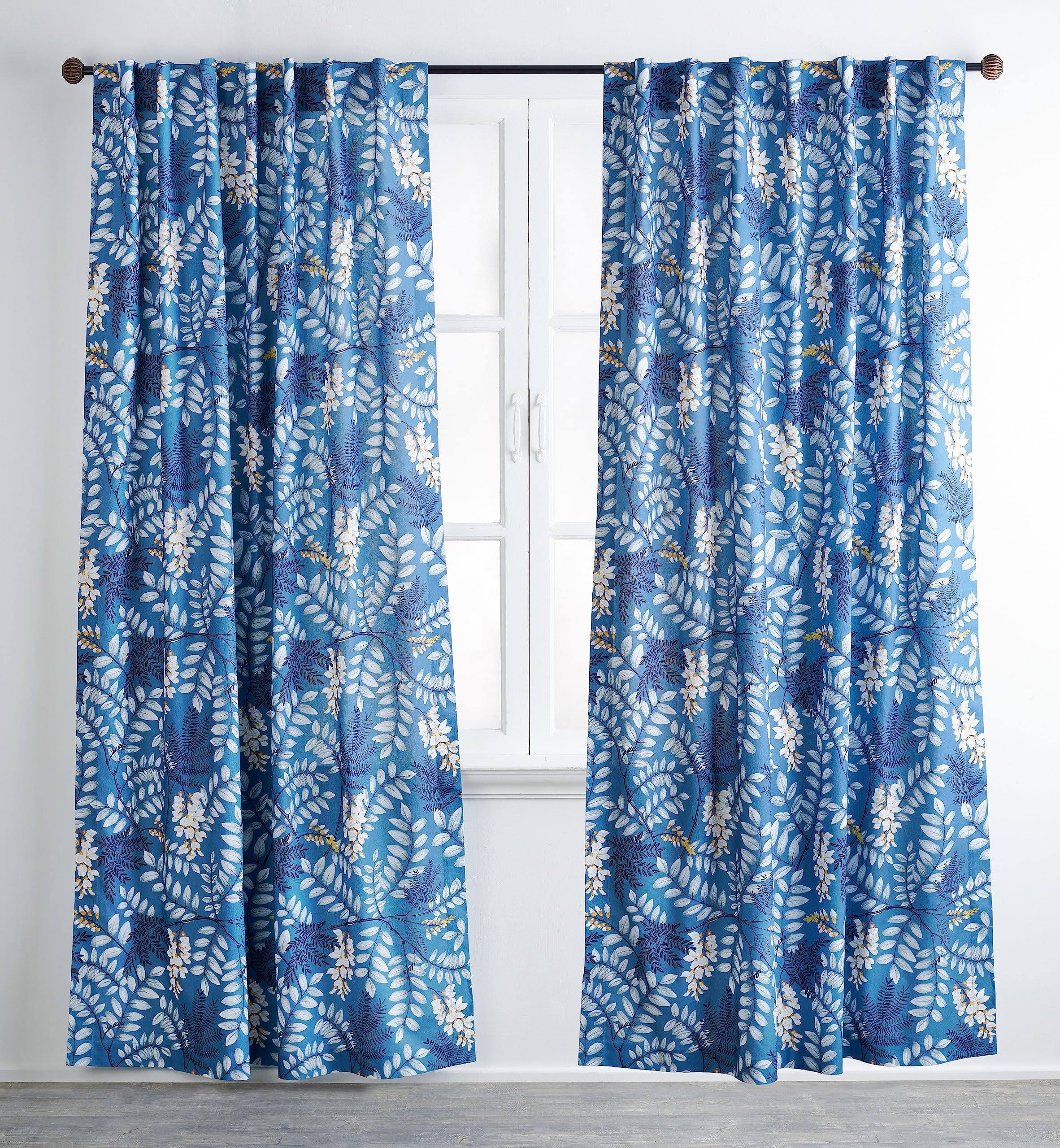 Maison d' Hermine 100% Cotton Curtain Feuillage Air Force Blue Two Panel Curtains for Living Rooms Bedrooms Offices Tailored wit