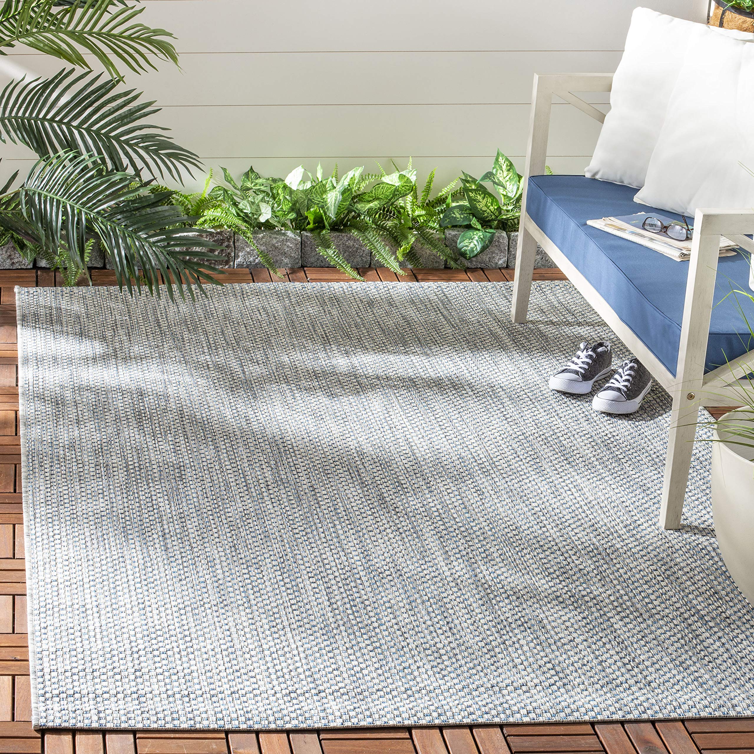 Safavieh Courtyard Collection Area Rug - 4' Square, Grey & Navy, Non-Shedding & Easy Care, Indoor/Outdoor & Washable-Ideal For P