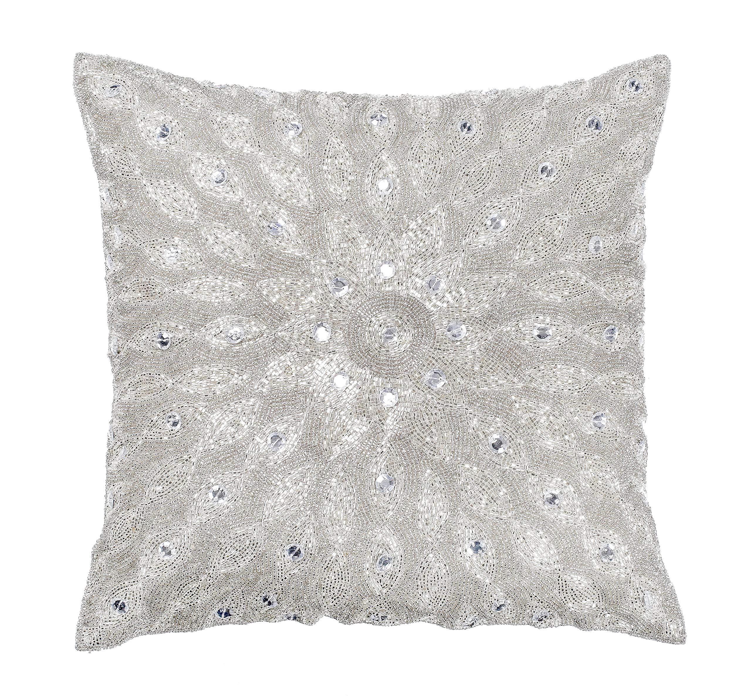 Silver Pillow Cover, Silver Throw Pillow Cover, Decorative Silver Pillow Cover, 16X16 Pillow Cover Hand Woven By Skilled Artisan