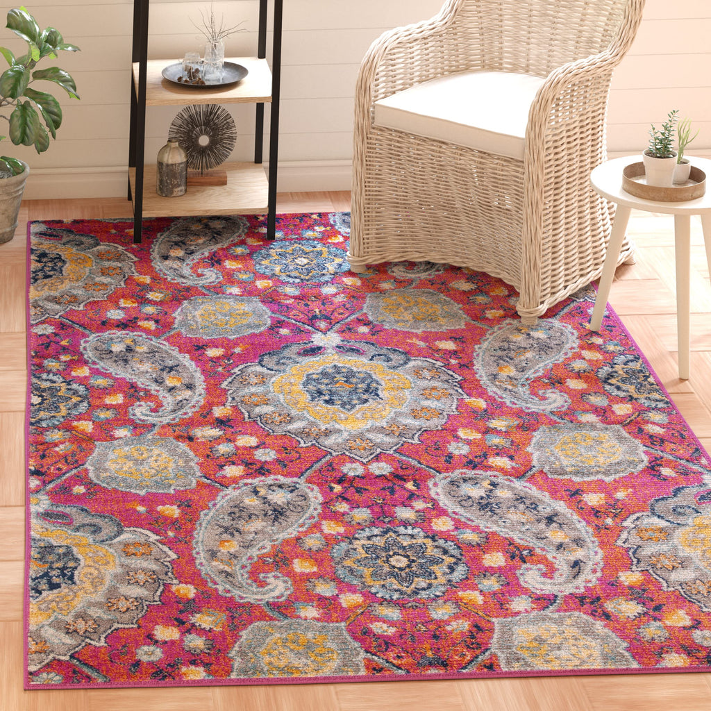 Safavieh Madison Collection Area Rug - 10' X 14', Fuchsia & Gold, Boho Chic Glam Paisley Design, Non-Shedding & Easy Care, Ideal