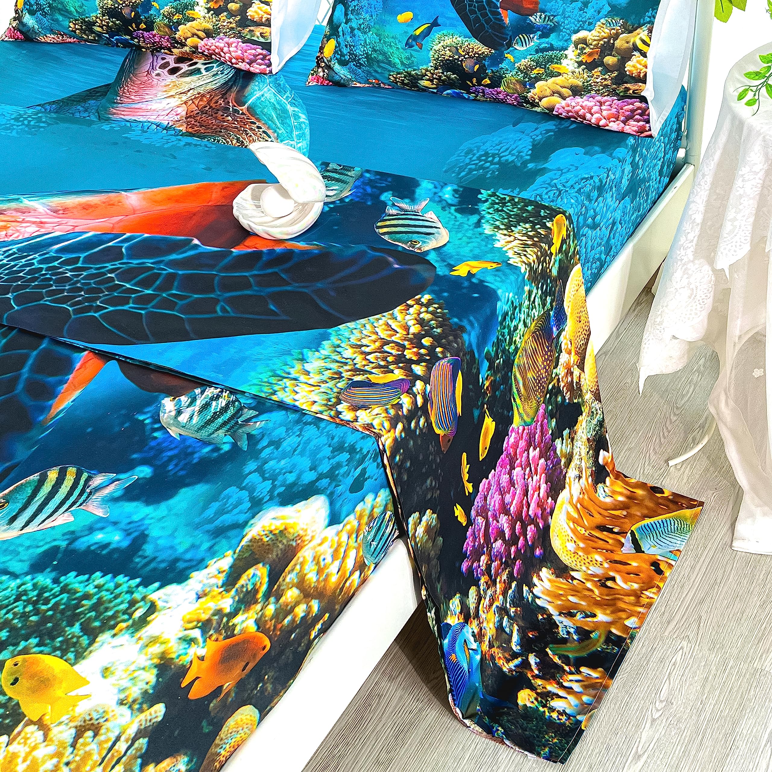 Cvhouse Sea Turtle Fitted Sheet,Ocean Bed Sheet Set Twin Size,Turtle Bedding Set For Boys Kids Girls,1 Flat Sheet & 1 Fitted She