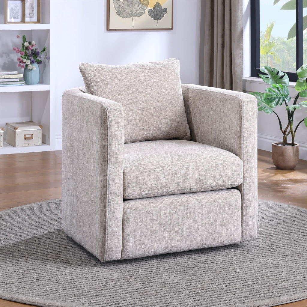 Comfort Pointe Sheldon Beige Linen Fabric Swivel Barrel Chair