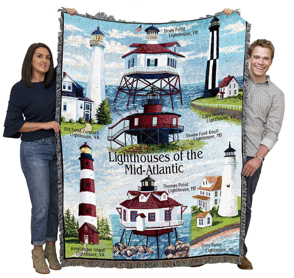 Lighthouses Of The Mid-Atlantic Blanket - Old Point Drum Pt Seven Foot Cape Henry Assateague Thomas Point Cove Point - Coastal O