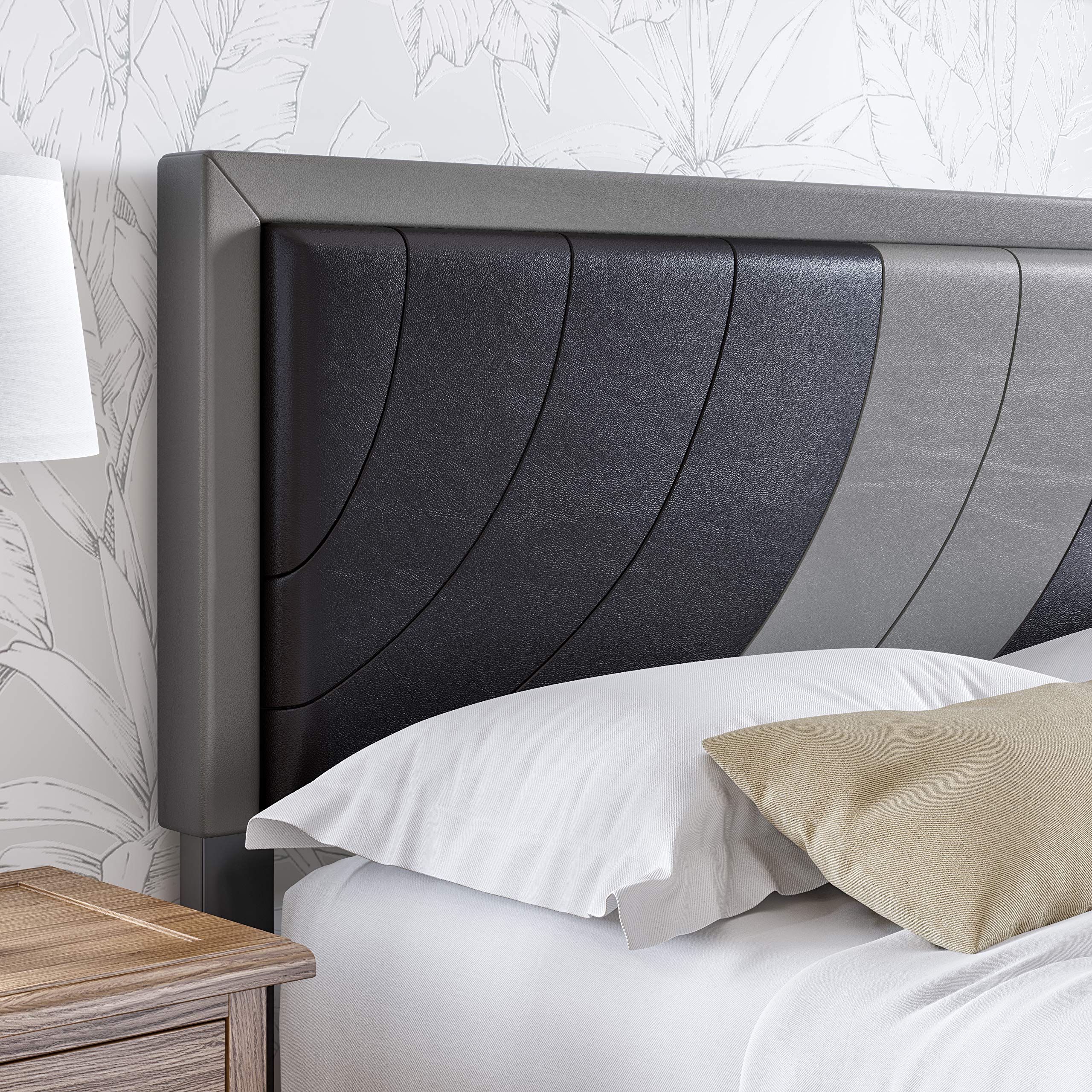 Boyd Sleep Bree Upholstered Platform Bed with Headboard and Durable Mattress Foundation with Strong 14 Wood Slat Supports, No BoxSpring Required: King, Black/Gray