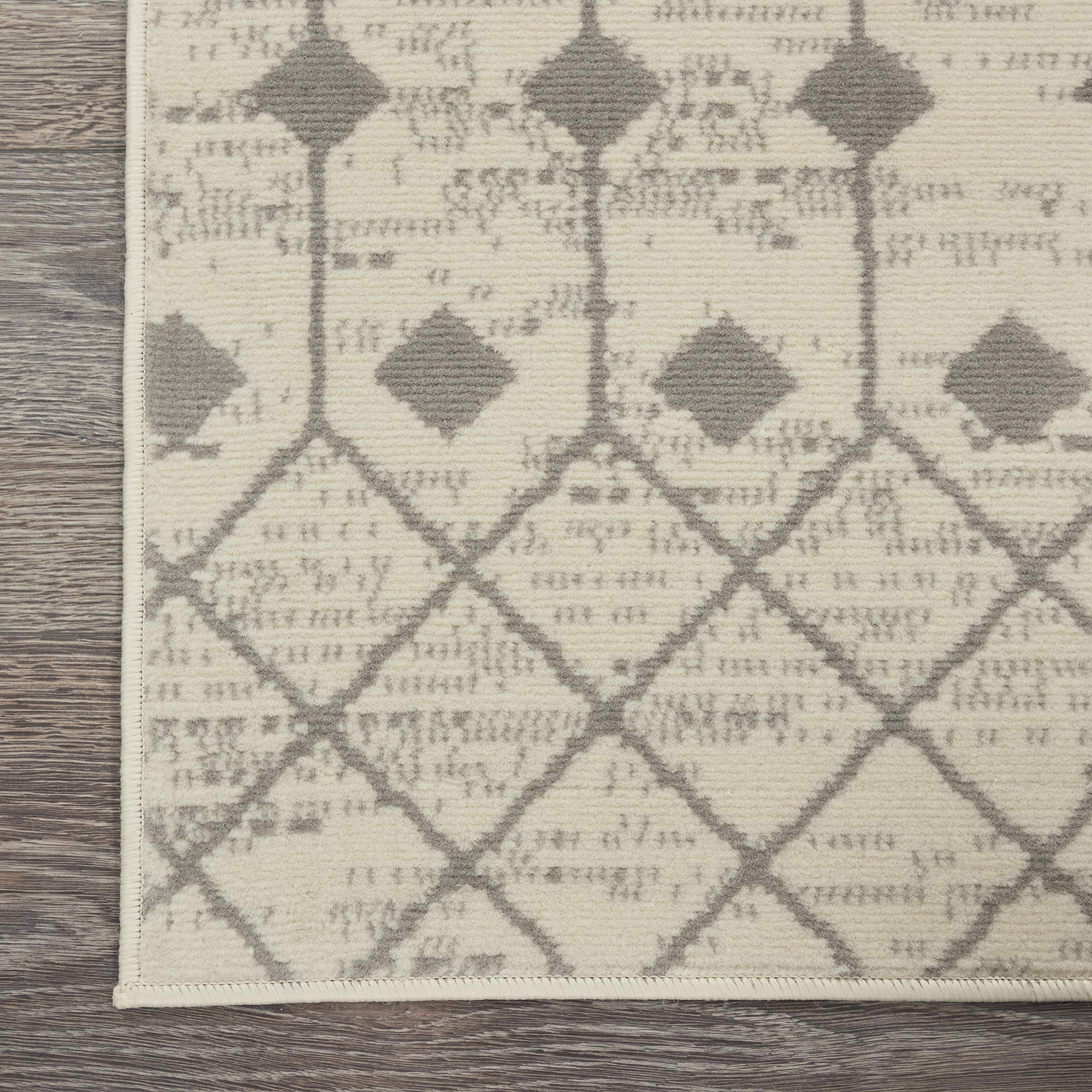 Nourison Grafix Moroccan Ivory/Grey 8'6' X 12' Area Rug, Easy Cleaning, Non Shedding, Bed Room, Living Room, Dining Room, Kitch