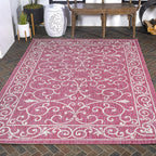 Jonathan Y Smb106J-9 Charleston Vintage Filigree Textured Weave Indoor Outdoor Area-Rug, Classic Traditional Easy-Cleaning,Bedroom,Kitchen,Backyard,Patio,Non Shedding, 9 X 12, Fuchsia/Light Gray