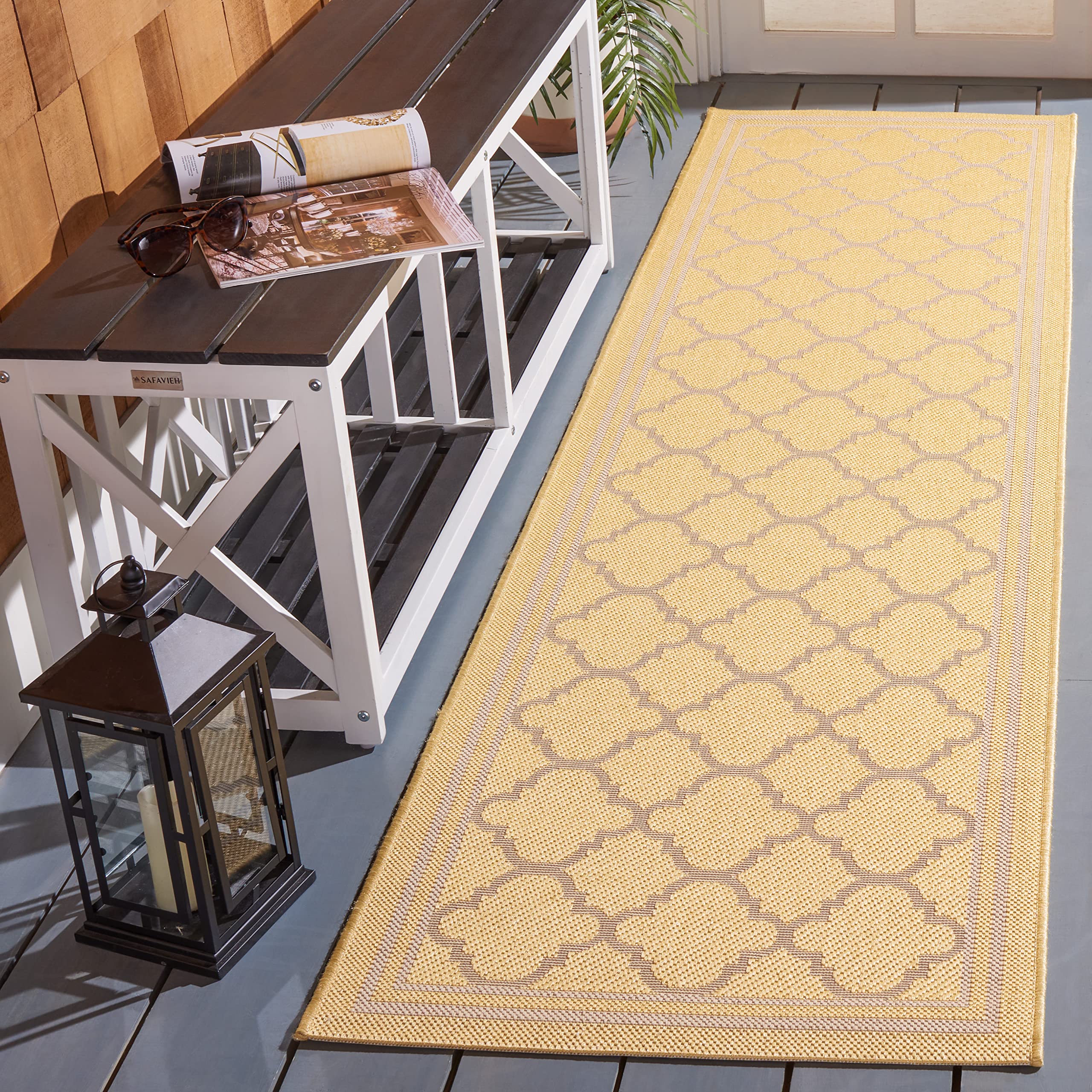 Safavieh Courtyard Collection 2'3' X 8' Gold/Beige Cy6918 Trellis Indoor/ Outside Waterproof Easy Cleansingpatio Backyard Mudroom Runner Mat