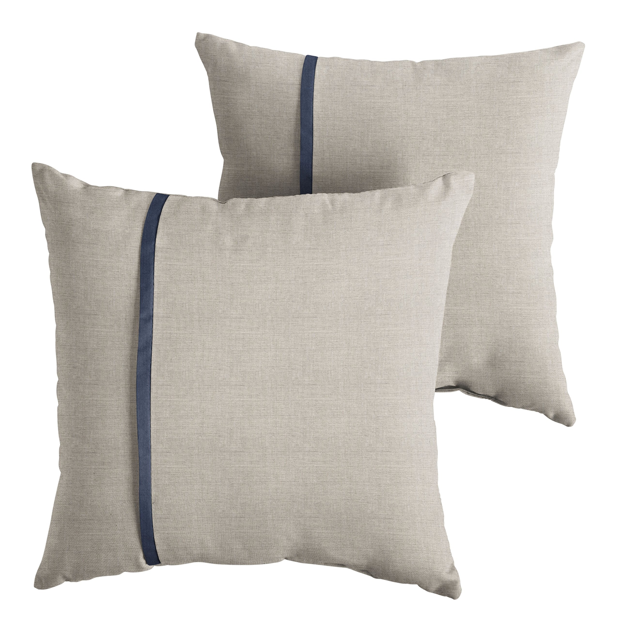 Sorra Home Indoor Outdoor Sunbrella Square Pillows, Set Of 2, 20 X 20, Silver Grey & Indigo Navy Blue