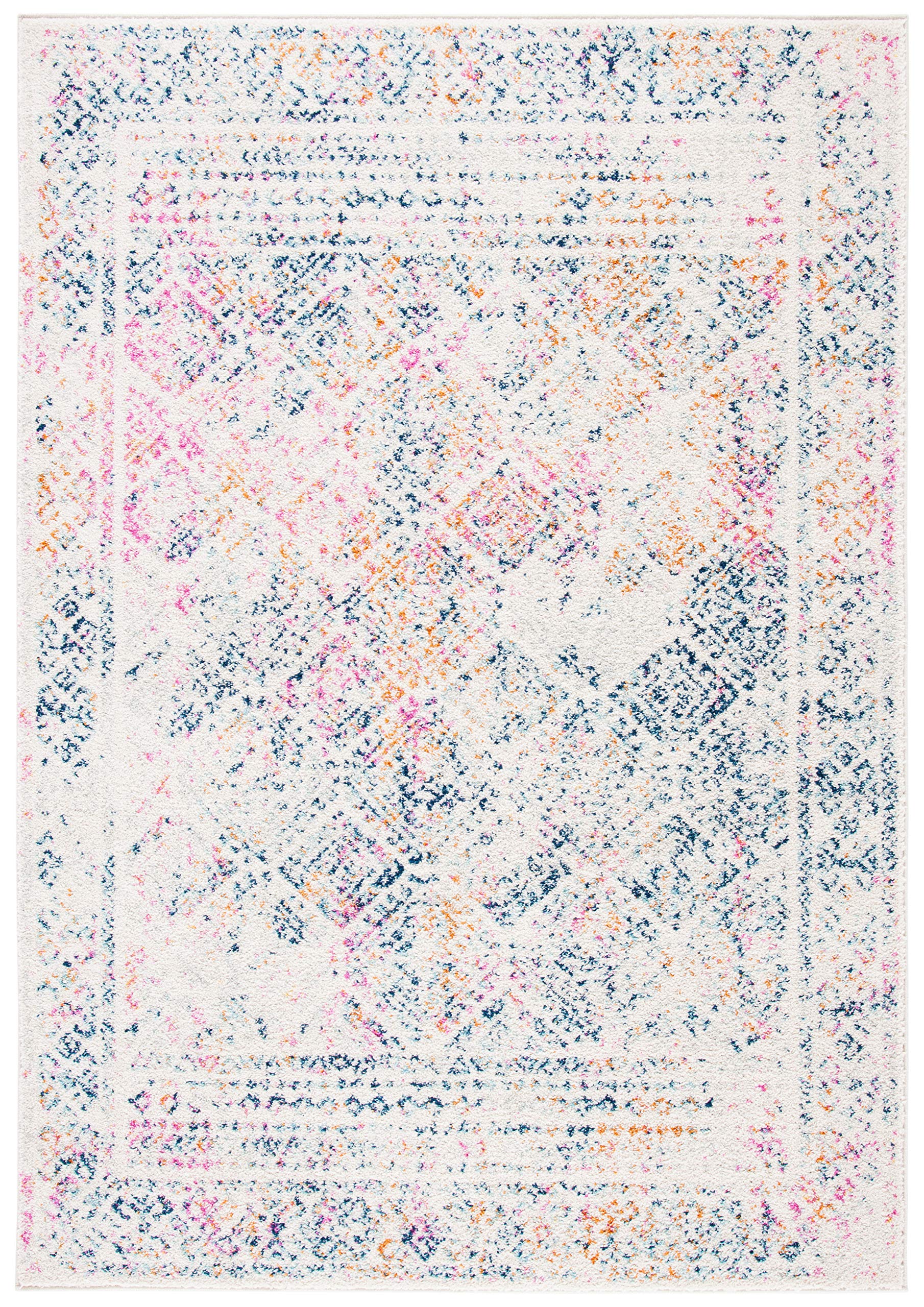 SAFAVIEH Tulum Collection Accent Rug - 2 x 5, Ivory & Dark Blue, Moroccan Boho Distressed Design, Non-Shedding & Easy Care, Id