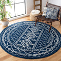 SAFAVIEH Tulum Collection Area Rug - 10 Round, Navy & Ivory, Moroccan Boho Distressed Design, Non-Shedding & Easy Care, Ideal f