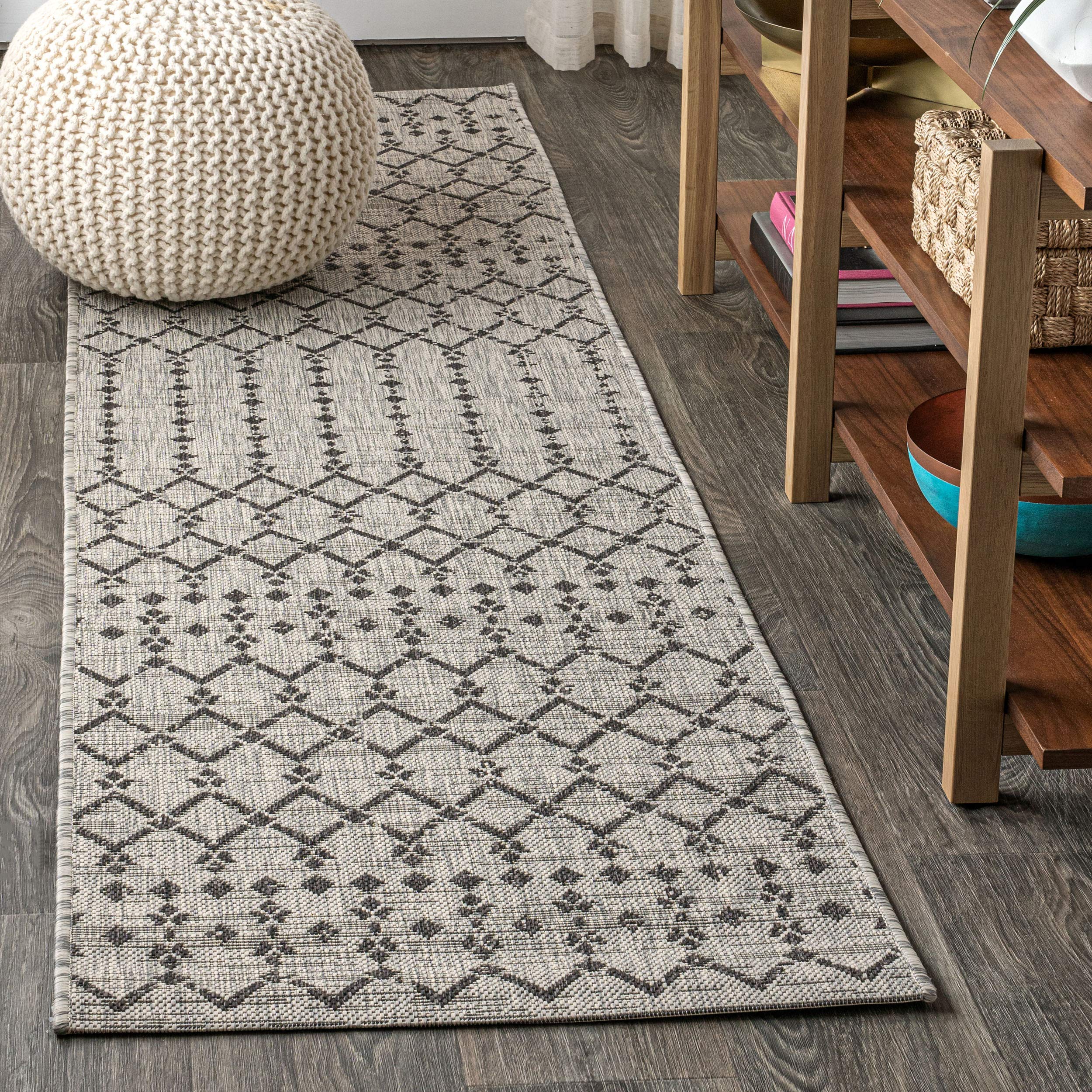 JONATHAN Y SMB108E-220 Ourika Moroccan Geometric Textured Weave Indoor/Outdoor Runner Rug, Bohemian, Scandinavian for Bedroom, K
