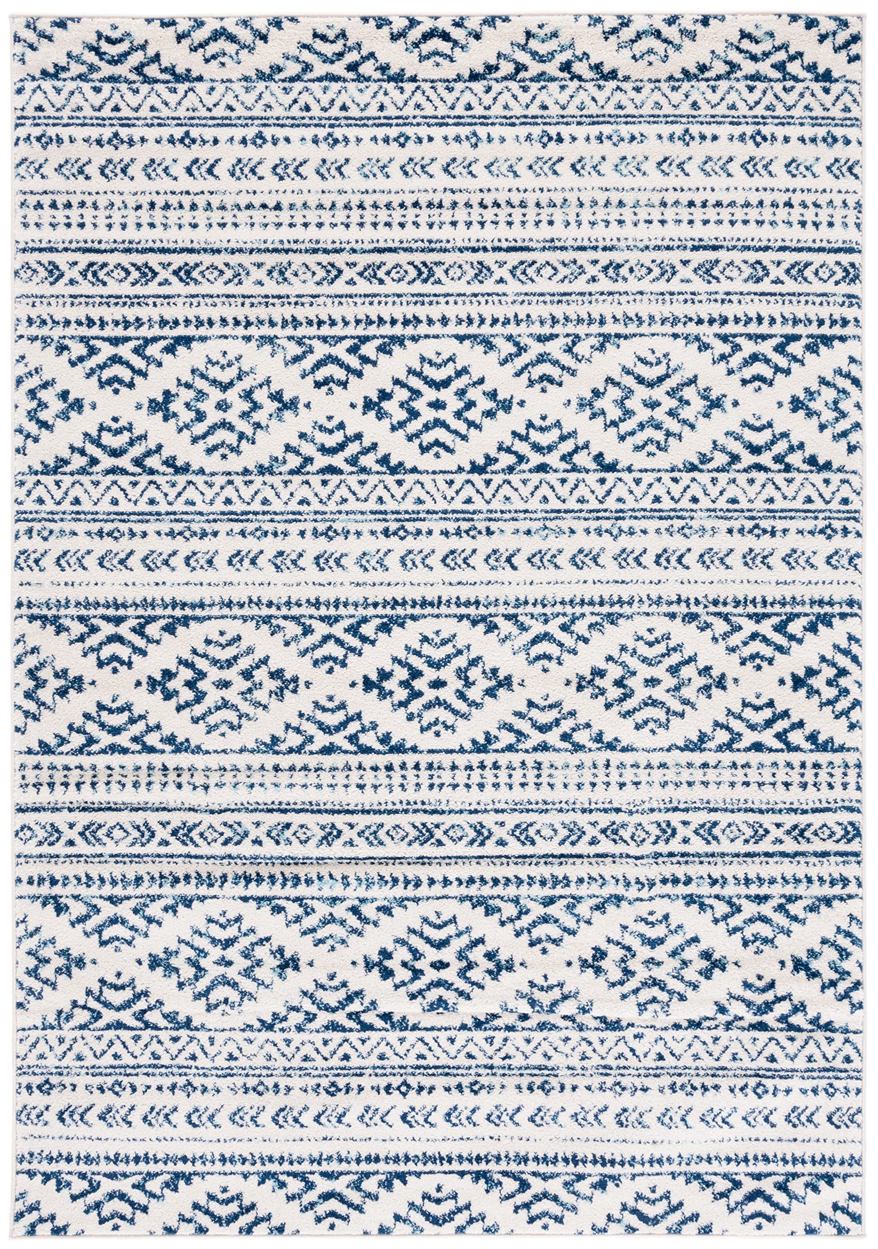 SAFAVIEH Tulum Collection Accent Rug - 2 x 5, Ivory & Navy, Moroccan Boho Tribal Design, Non-Shedding & Easy Care, Ideal for H
