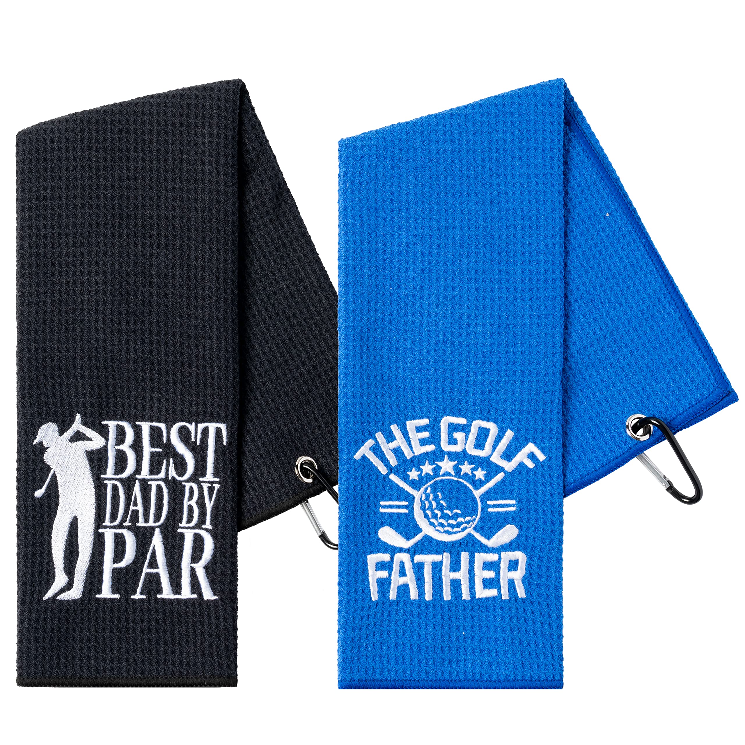 R HORSE 2Pcs Funny Golf Towel Gift for Dad, Microfiber Embroidered Golf Towels for Golf Bag with Clip, Best Dad by Par Birthday 