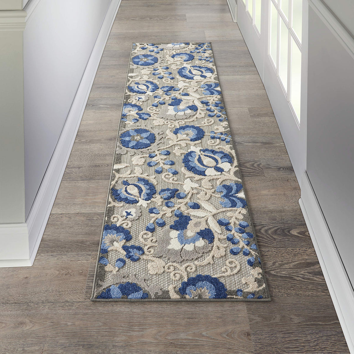 Nourison Aloha Indoor/Outdoor Natural/Blue 2' X 6' Area Rug, Easy Cleaning, Non Shedding, Bed Room, Living Room, Dining Room, Backyard, Deck, Patio (2X6)