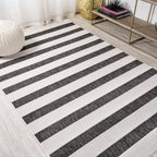 Jonathan Y Smb112B-4 Aveiro Wide Stripe Indoor Outdoor Area Rug, Bohemian, Coastal, Mediterranean Easy Cleaning,Bedroom,Kitchen,Backyard,Patio,Non Shedding, Black/Cream, 4 X 6