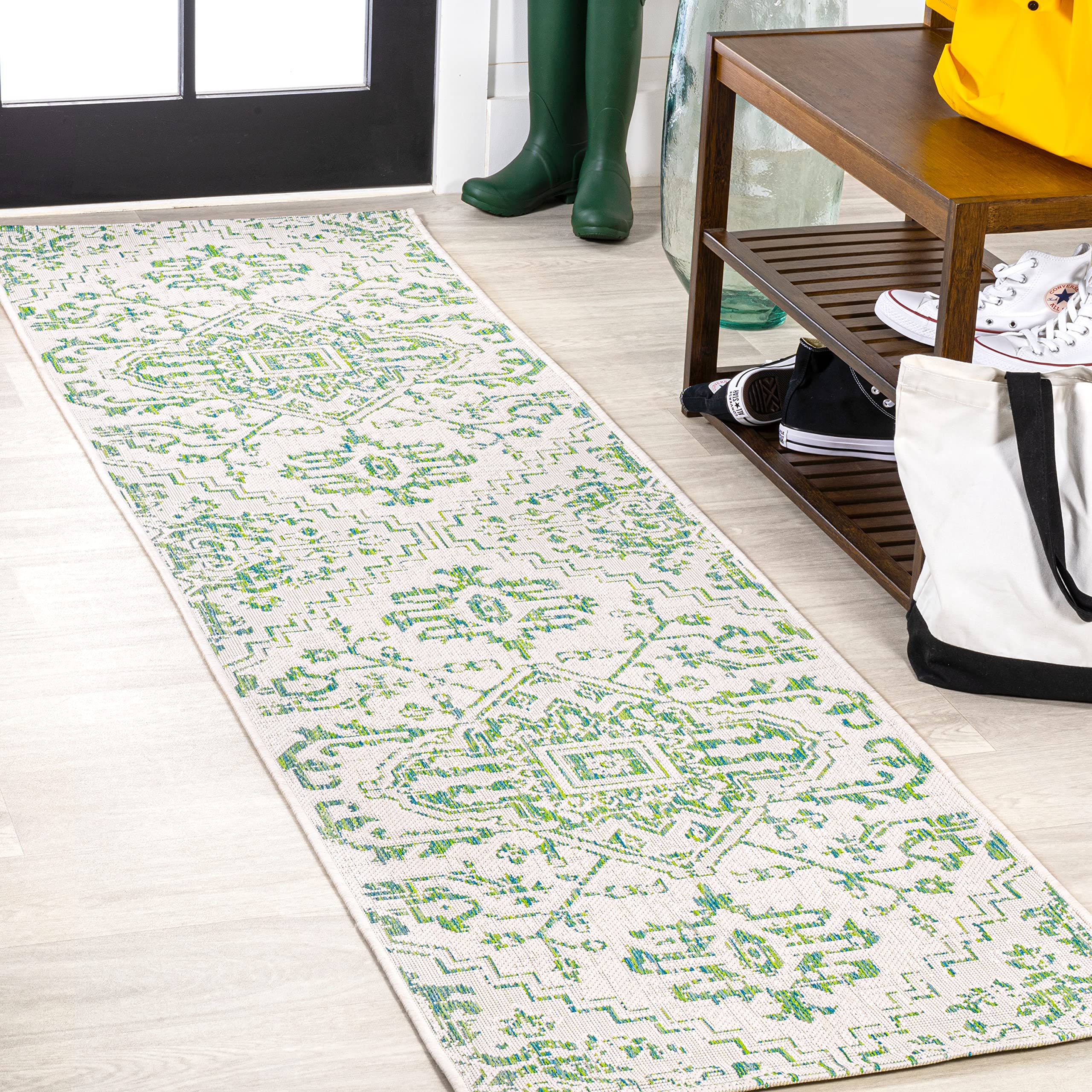 Jonathan Y Smb105G-28 Estrella Bohemian Medallion Textured Weave Indoor Outdoor Area Rug, Coastal,Traditional,Transitional Easy
