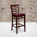 Flash Furniture HERCULES Series Ladder Back Mahogany Wood Restaurant Barstool - Burgundy Vinyl Seat