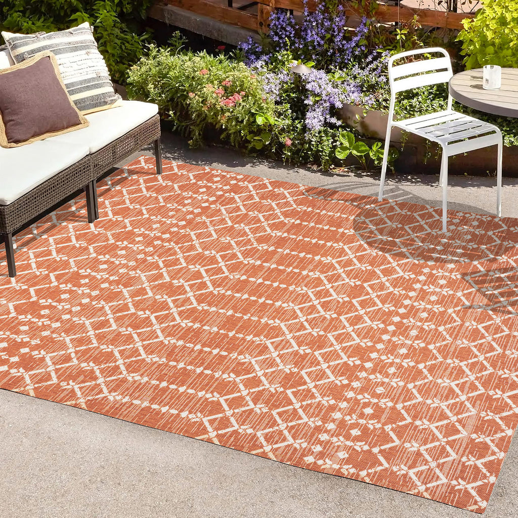 Jonathan Y Smb108P-8 Ourika Moroccan Geometric Textured Weave Indoor Outdoor Area-Rug, Bohemian Rustic Scandinavian Easy-Cleaning,Bedroom,Kitchen,Backyard,Patio,Non Shedding, 8 X 10, Orange/Cream