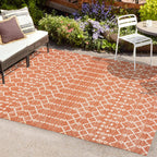 Jonathan Y Smb108P-8 Ourika Moroccan Geometric Textured Weave Indoor Outdoor Area-Rug, Bohemian Rustic Scandinavian Easy-Cleaning,Bedroom,Kitchen,Backyard,Patio,Non Shedding, 8 X 10, Orange/Cream