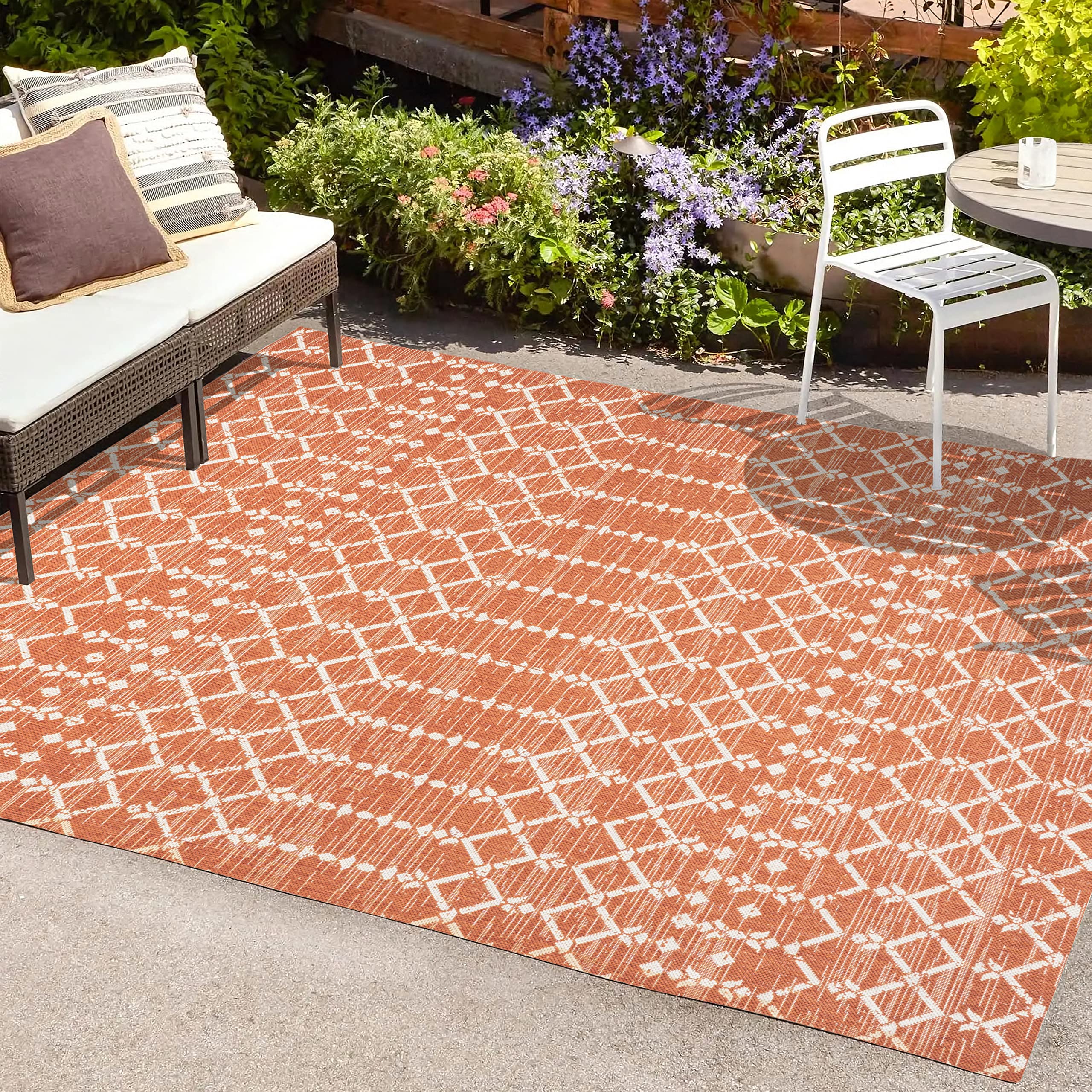 Jonathan Y Smb108P-8 Ourika Moroccan Geometric Textured Weave Indoor Outdoor Area-Rug, Bohemian Rustic Scandinavian Easy-Cleaning,Bedroom,Kitchen,Backyard,Patio,Non Shedding, 8 X 10, Orange/Cream