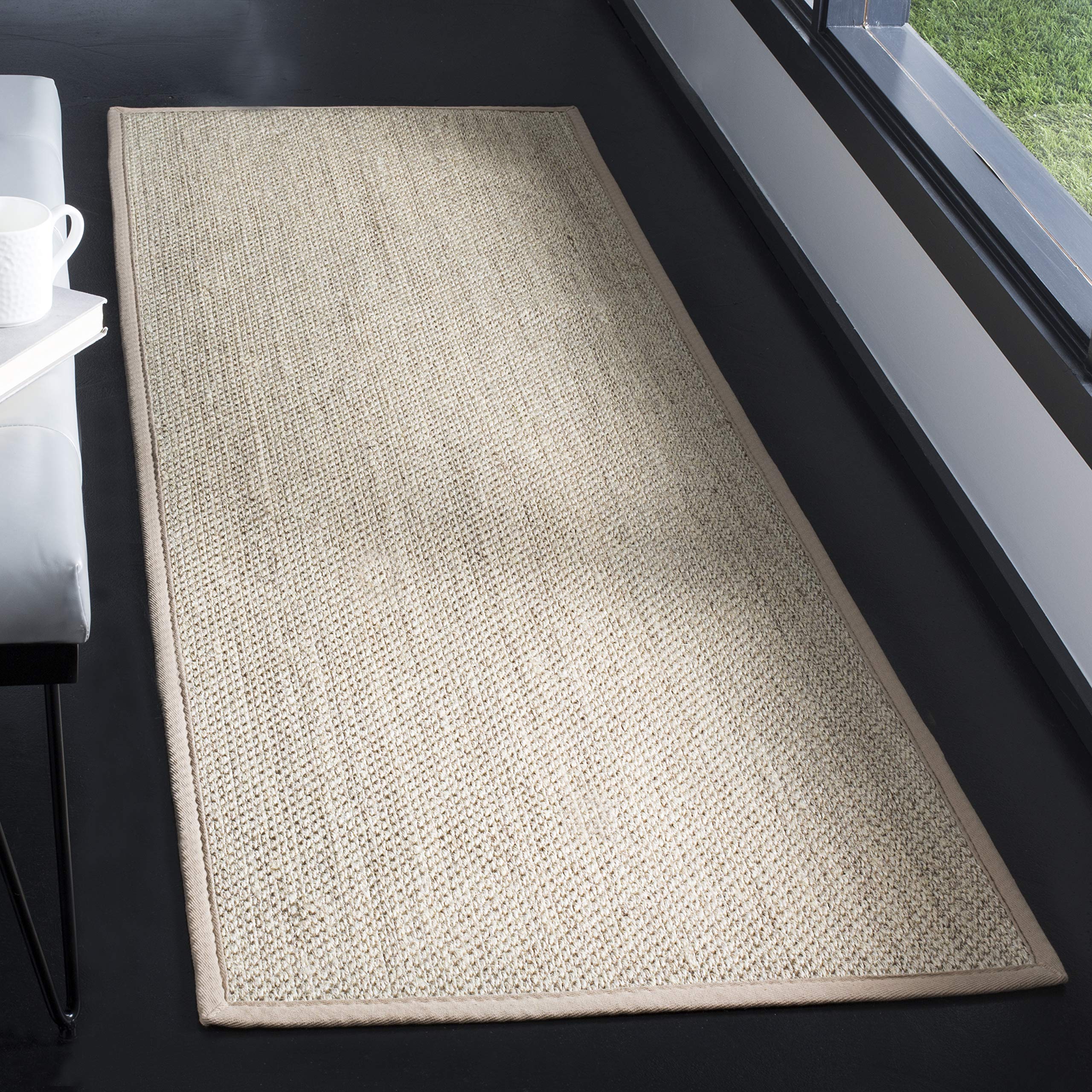 SAFAVIEH Natural Fiber Collection Runner Rug - 26 x 18, Marble & Linen, Border Sisal Design, Easy Care, Ideal for High Traffic