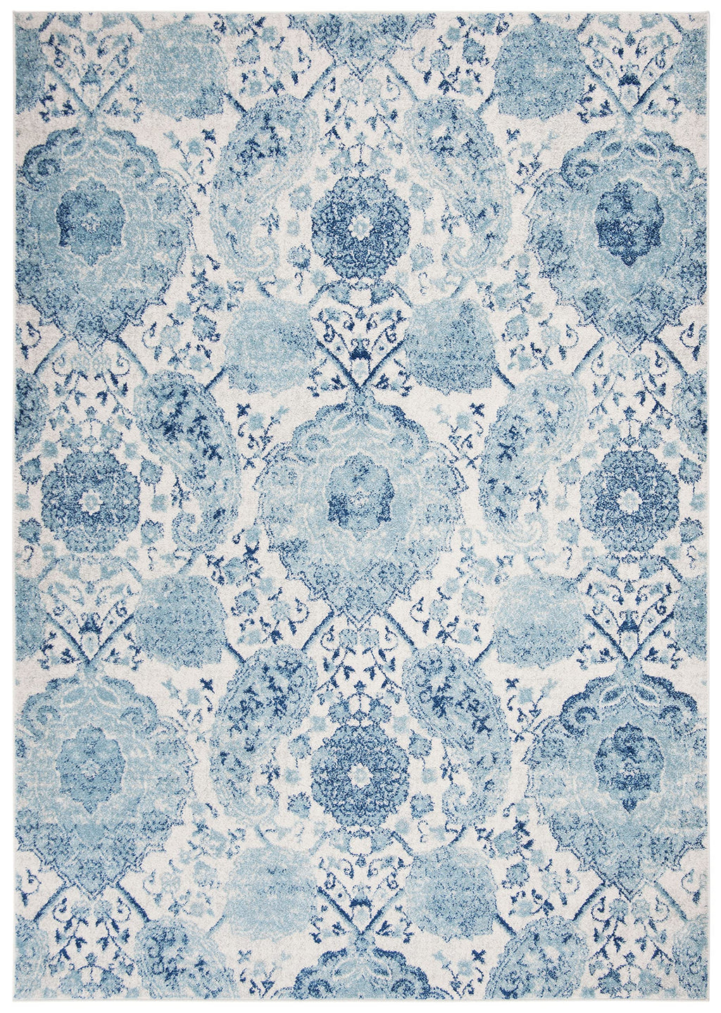 Safavieh Madison Collection Area Rug - 6'7'' X 9'2'', Cream & Turquoise, Boho Chic Glam Paisley Design, Non-Shedding & Easy Care