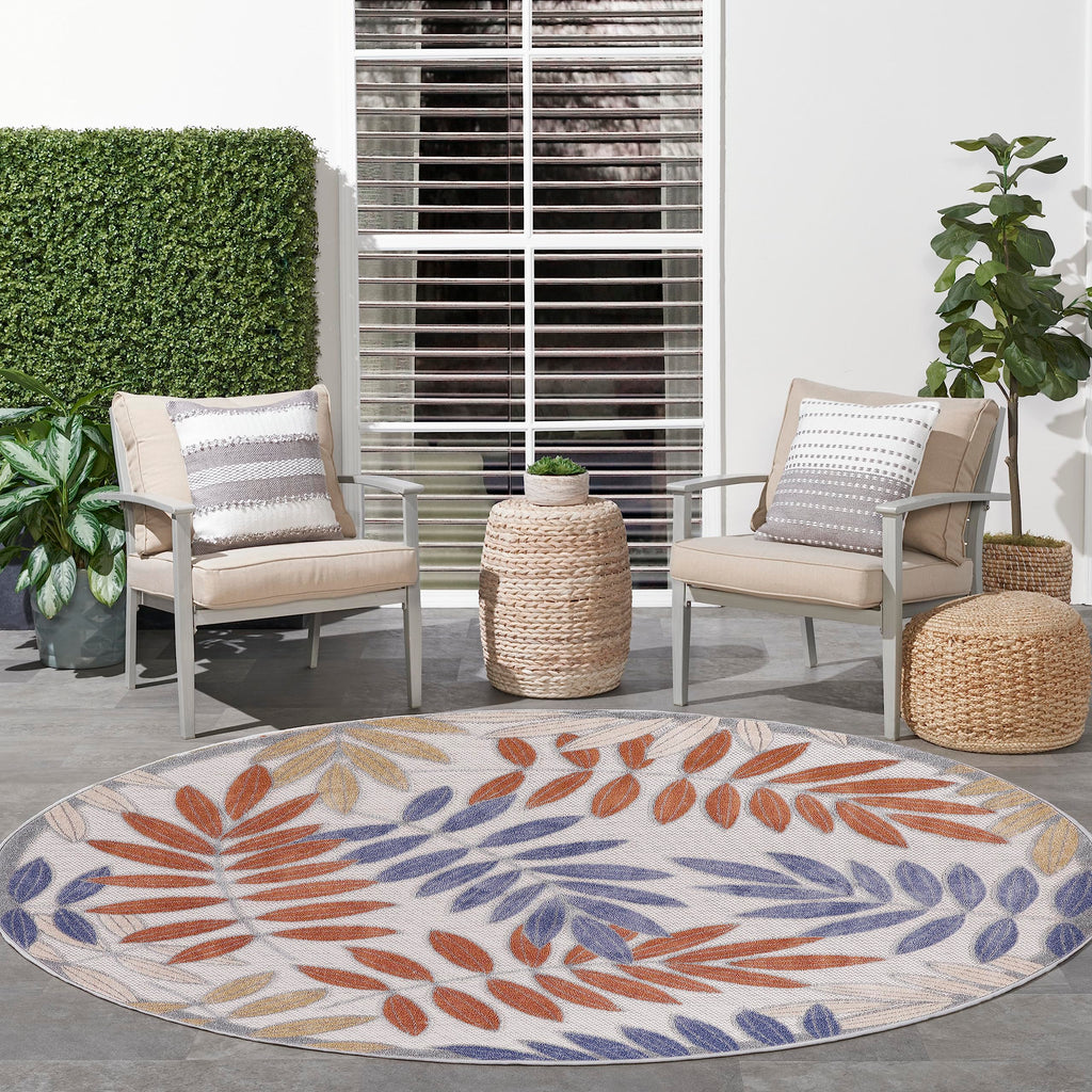 Nourison Aloha Indoor/Outdoor Blue Mocha 7’10” X Round Area Rug, Easy Cleaning, Non Shedding, Bed Room, Living Room, Dining Room, Backyard, Deck, Patio (8 Round)