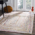 SAFAVIEH Braided Collection Area Rug - 7 Square, Ivory & Multi, Handmade Boho Reversible Cotton, Ideal for High Traffic Areas i