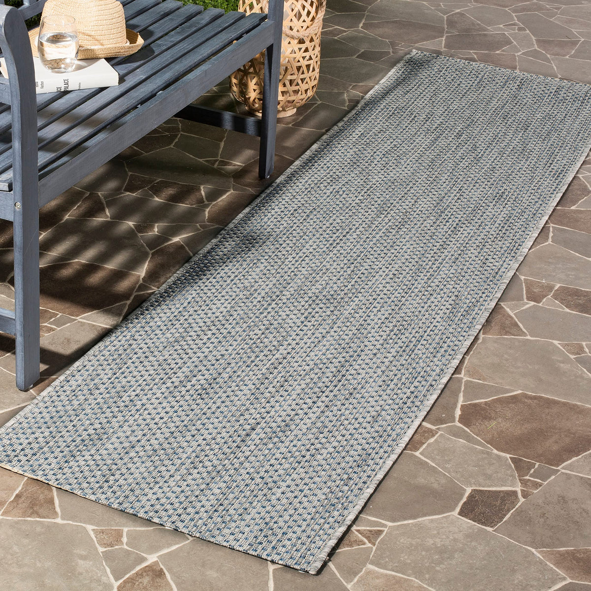 Safavieh Courtyard Collection 2'3' X 12' Grey/Navy Cy8521 Indoor/ Outside Waterproof Easy Cleansingpatio Backyard Mudroom Runne