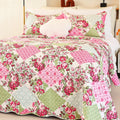 Cmfshape Summer Floral Queen Quilted Bedspread,Romantic Pink Quilt Set Bedding,Reversible Stitched Bedding Set All Season,Soft L