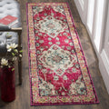 SAFAVIEH Monaco Collection Runner Rug - 22 x 18, Pink & Multi, Boho Chic Medallion Distressed Design, Non-Shedding & Easy Care