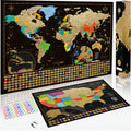 Two Scratch-Off Maps: World Map 17x24 + USA Map - Deluxe Travel Posters - Colorful Countries, US States, and Flags - Easy Scratc