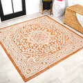 Jonathan Y Smb101F-5Sq Sinjuri Medallion Textured Weave Indoor Outdoor Area Rug, Coastal, Traditional, Transitional Easy Cleanin