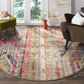 SAFAVIEH Monaco Collection Area Rug - 67 Round, Light Grey & Multi, Boho Chic Tribal Distressed Design, Non-Shedding & Easy Car