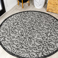 Jonathan Y Smb107E-8R Madrid Vintage Filigree Textured Weave Light Gray/Black 8' Round Indoor/Outdoor Area Rug, Pet Friendly, No