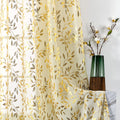 Sutuo Home Beige Sheer Curtains 96 Inches Long 2 Panels Set,Gold Foil Print Metallic Bronzing Leaves, Privacy Window Treatment D