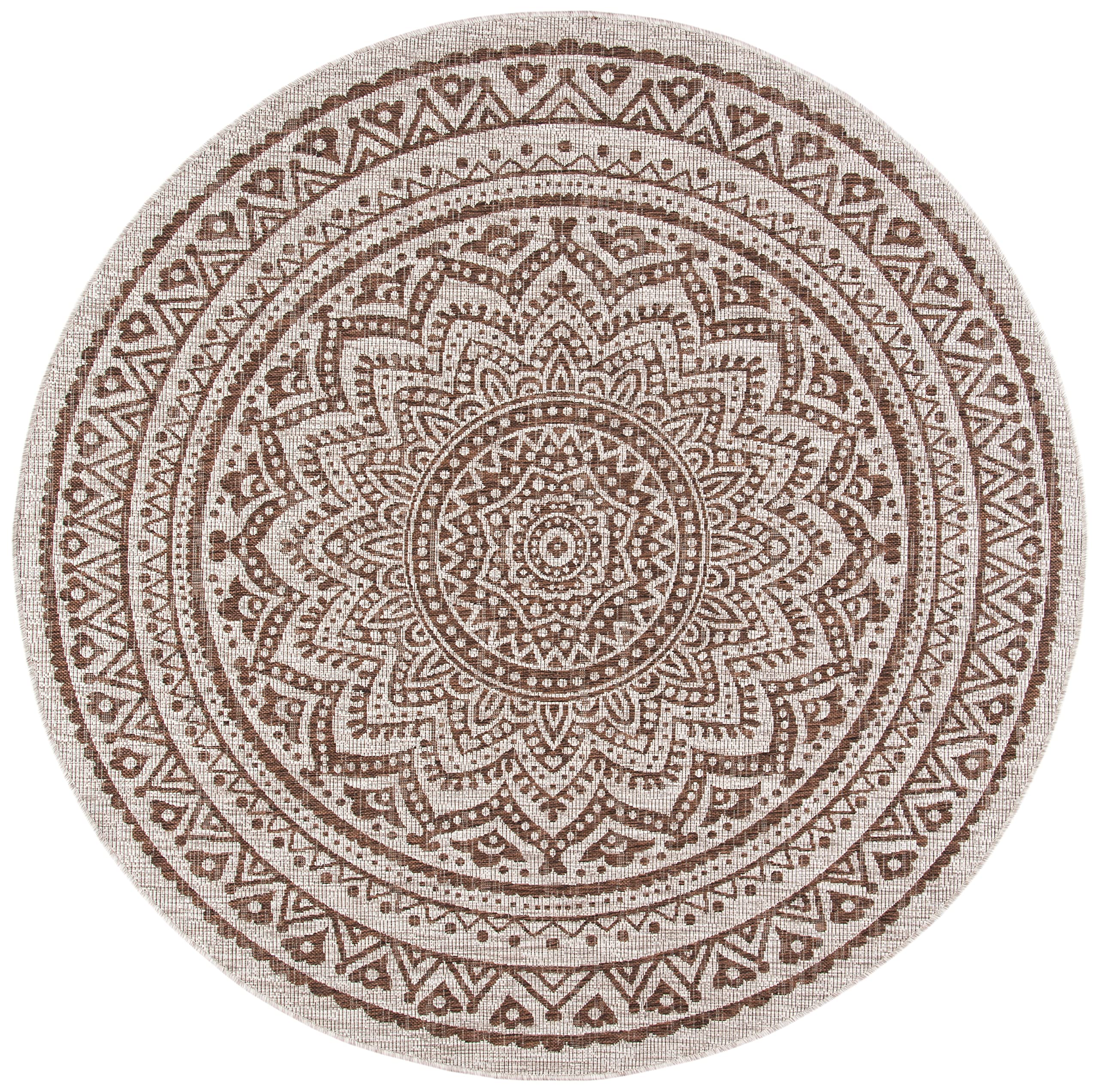 Safavieh Courtyard Collection 5'3' Round Light Beige / Light Brown Cy8734 Indoor/ Outdoor Waterproof Easy Cleaning Patio Backyard Mudroom Area Rug