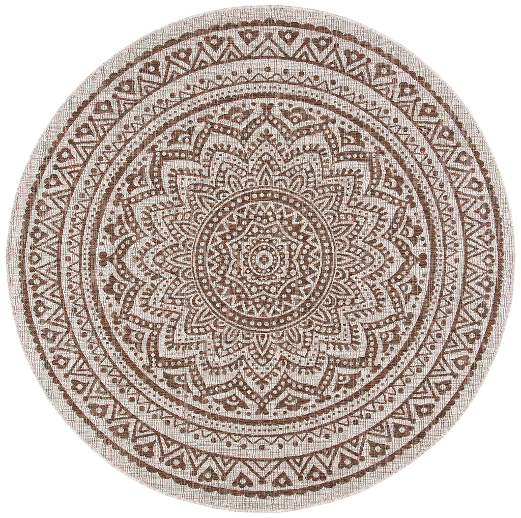 Safavieh Courtyard Collection 9' Round Light Beige / Light Brown Cy8734 Indoor/ Outdoor Easy Cleaning Patio Backyard Mudroom Area Rug