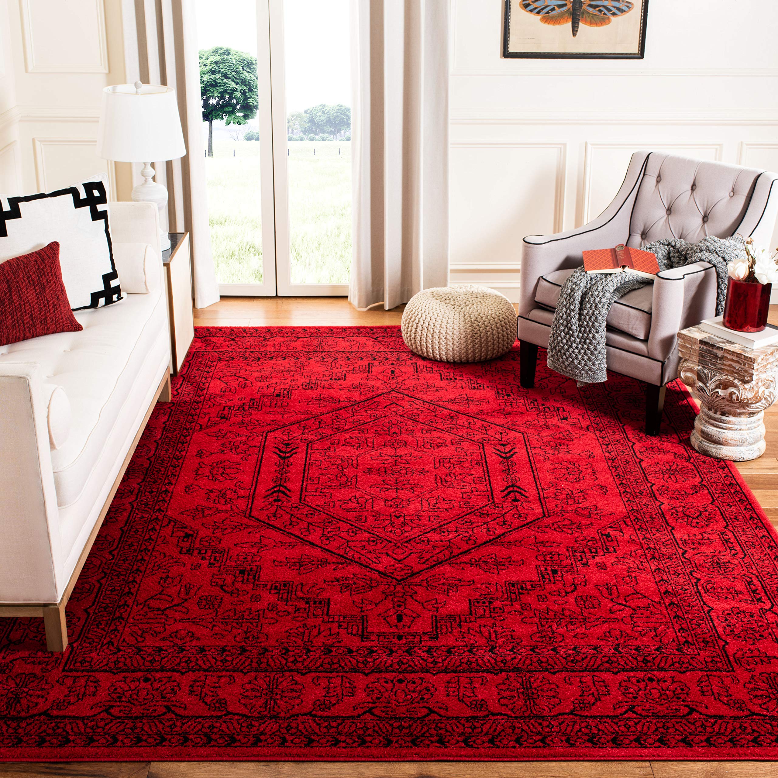 SAFAVIEH Adirondack Collection Area Rug - 10 x 14, Red & Black, Oriental Medallion Design, Non-Shedding & Easy Care, Ideal for