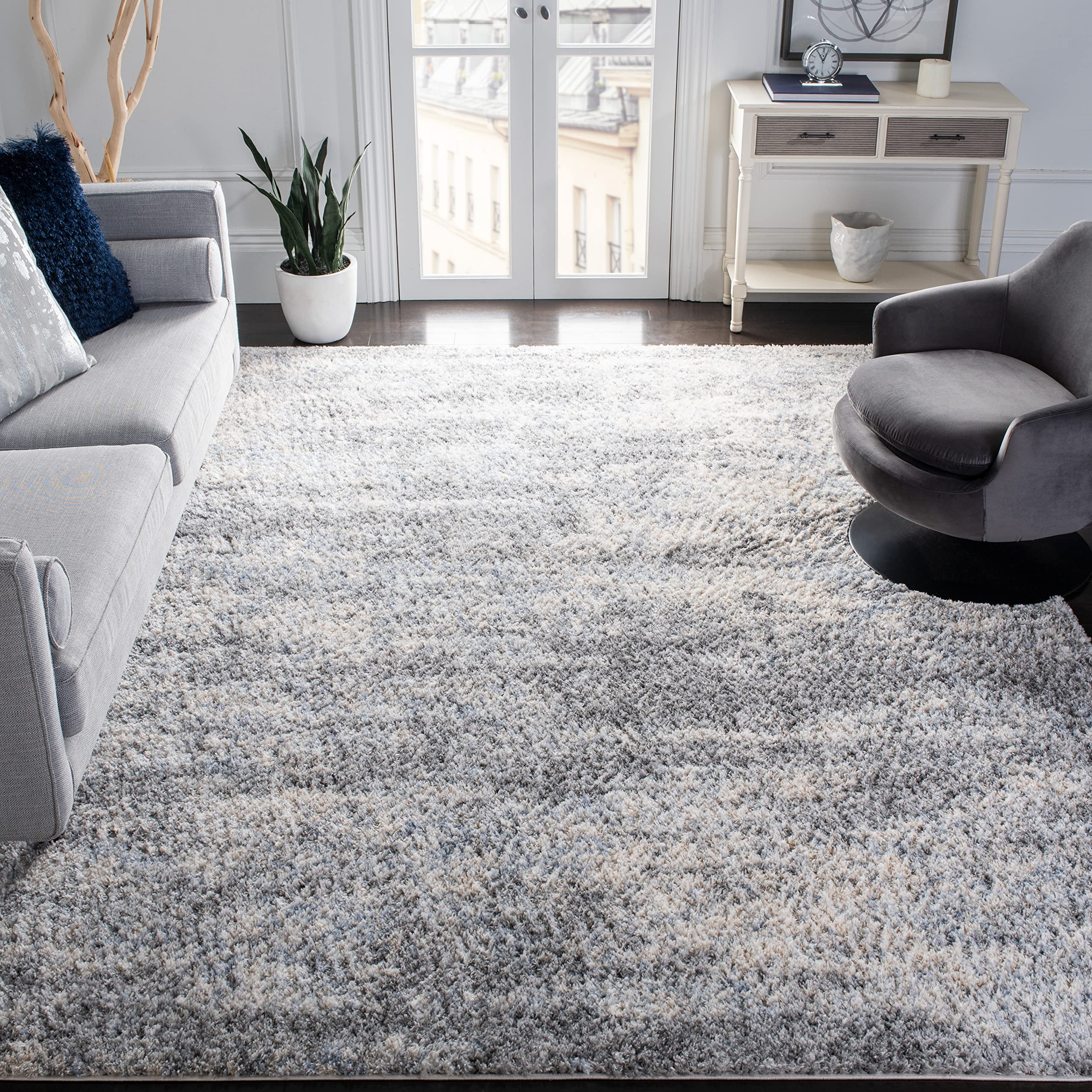 SAFAVIEH Berber Shag Collection Area Rug - 8' x 10', Grey Blue & Cream, Modern Abstract Design, Non-Shedding & Easy Care, 1.2-in