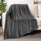 Pavilia Soft Fleece Dark Grey Throw Blanket For Couch, Lightweight Plush Warm Blankets For Bed, Fuzzy Cozy Flannel Blanket Throw