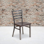 Flash Furniture Hercules Series Clear Coated Ladder Back Metal Restaurant Chair - Walnut Wood Seat