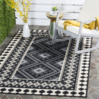 Safavieh Veranda Collection Area Rug - 6'7' X 9'6', Black & Creme, Boho Design, Non-Shedding & Easy Care, Indoor/Outdoor & Washable-Ideal For Patio, Backyard, Mudroom (Ver099-0421)