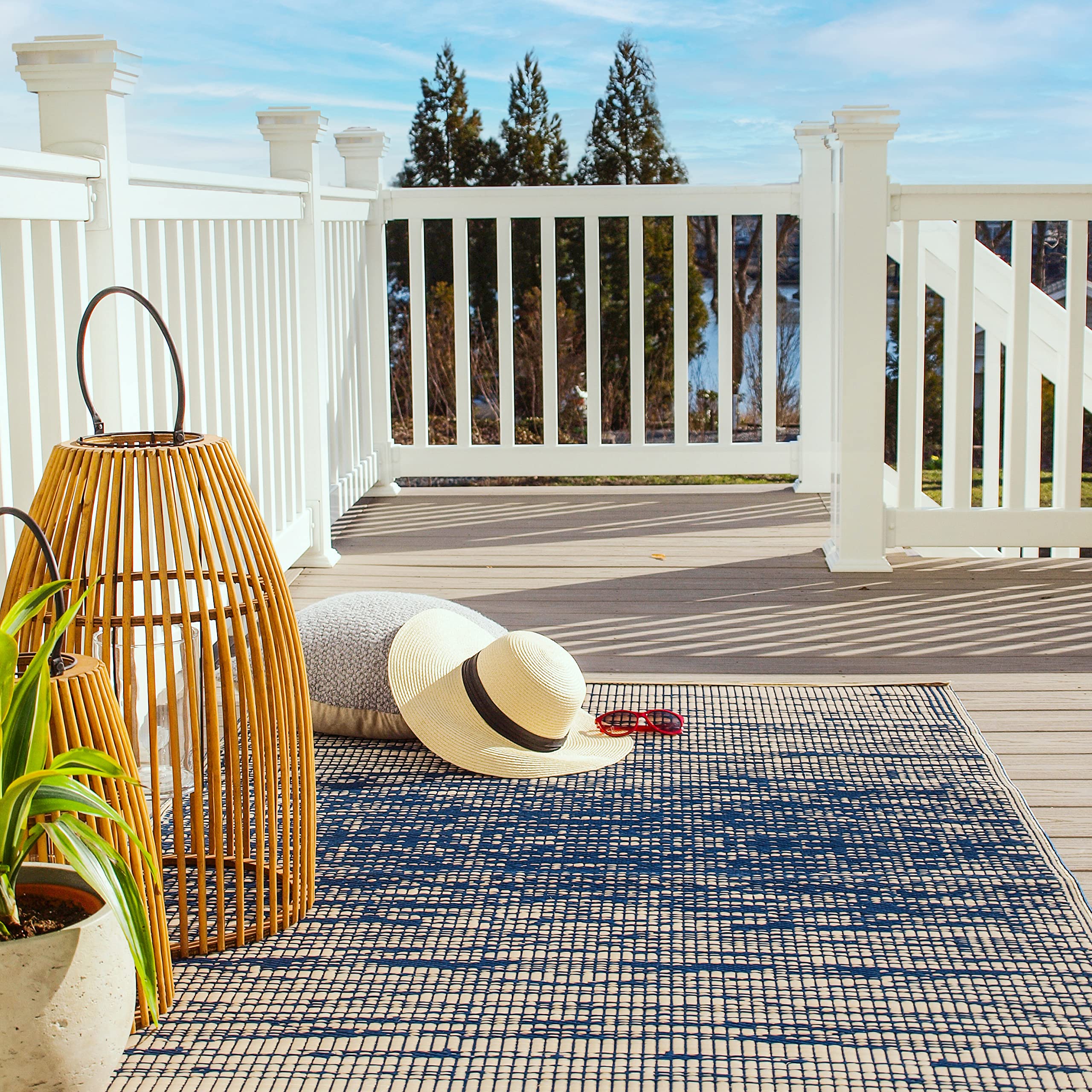 Fab Habitat Outdoor Rug - Waterproof, Fade Resistant, Crease-Free - Premium Recycled Plastic - Distressed Abstract - Porch, Deck