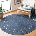 SAFAVIEH Natural Fiber Round Collection 4 Round Navy NF364N Handmade Boho Charm Farmhouse Jute Area Rug