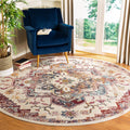 SAFAVIEH Crystal Collection Area Rug - 5 Round, Light Blue & Burgundy, Medallion Distressed Design, Non-Shedding & Easy Care, I