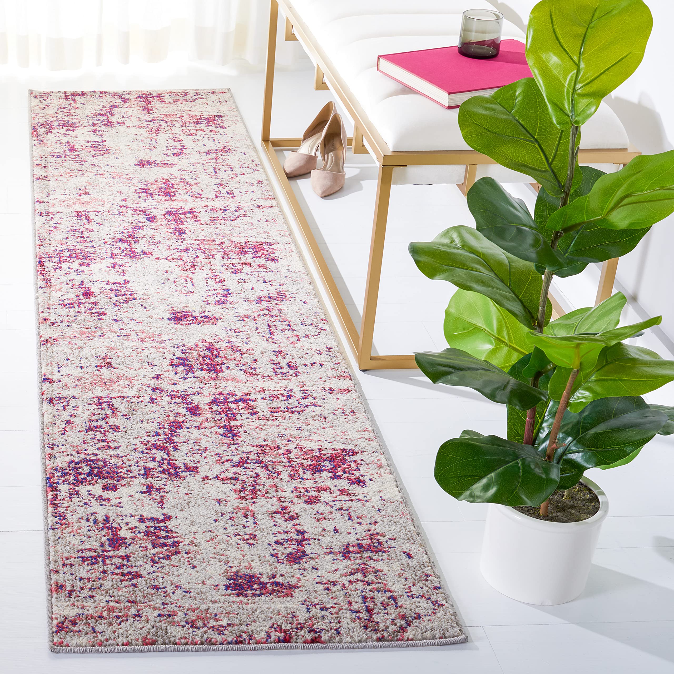 SAFAVIEH Madison Collection 2 x 8 BeigeWine MAD471C Modern Abstract Non-Shedding Living Room Bedroom Runner Rug