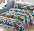 2Pc Twin Bedspread Coverlet Quilt Set Kids/Teens Childrens Multi-Color Dinosaurs Stripe Quilt Grey Orange White Green Blue All D