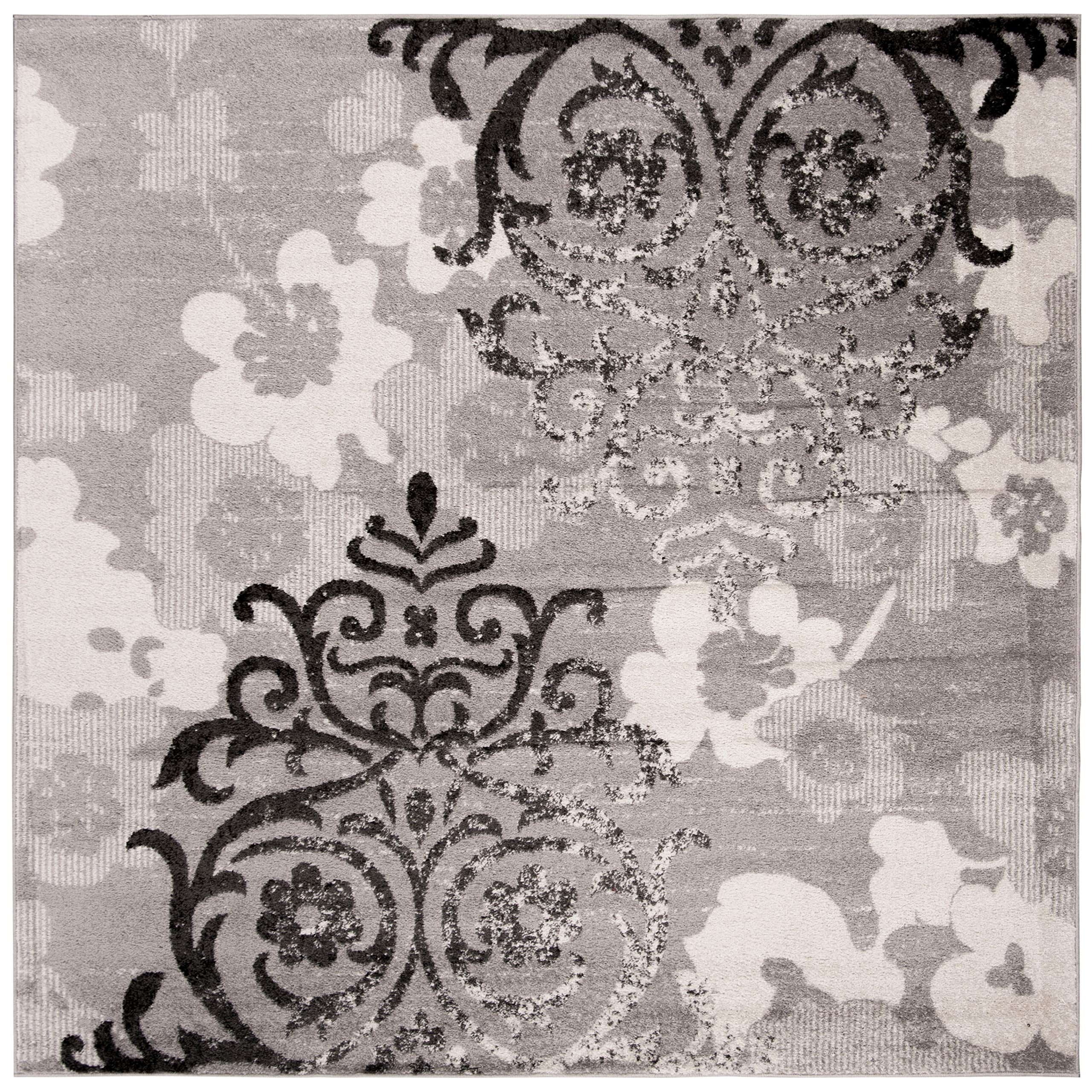SAFAVIEH Adirondack Collection 9 Square Silver / Ivory ADR114B Floral Glam Damask Distressed Non-Shedding Living Room Bedroom D